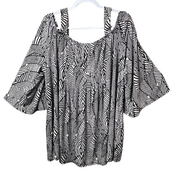 Avenue Cold Shoulder Flowy Women's Blouse, Black and Gray, Plus Size 26 / 28 NWT - Picture 1 of 6